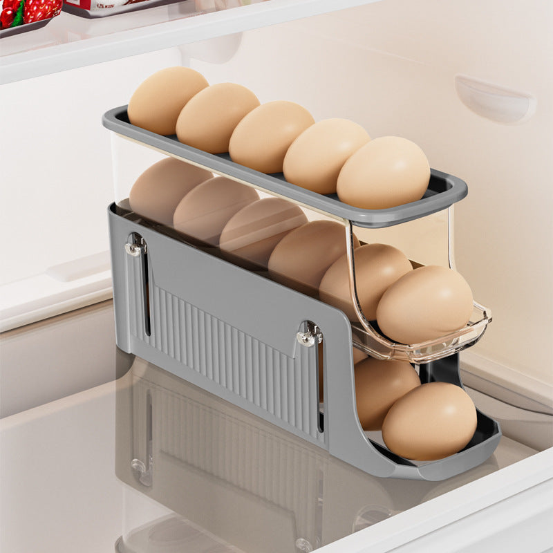 Egg storage box Large capacity slide type egg roller Fresh-keeping refrigerator Side door Three-layer folding rolling egg rack holder