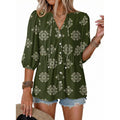 summer bohemian floral short sleeve button-down v-neck ruffle trim babydoll casual loose shirt