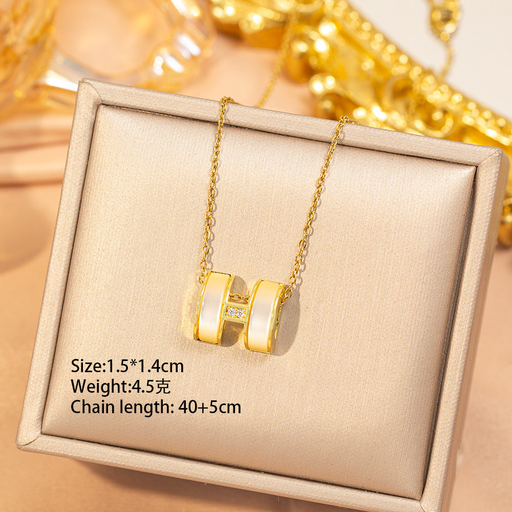 [titanium steel] hot-selling letter h necklace for women, niche high-end ins temperament copper inlaid zirconium clavicle chain jewelry