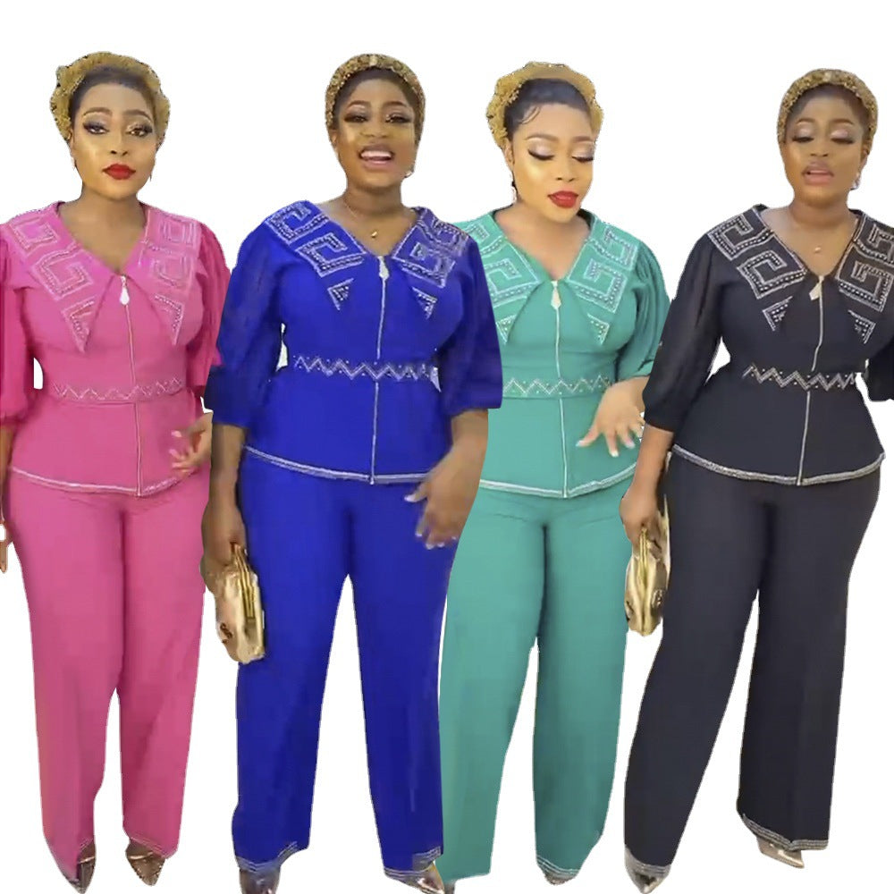 new african women's top and pants two-piece set, plus size, european and american style, export quality, suitable for  and