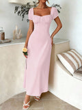 european and american cross-border new solid color fashion bandage pink dress