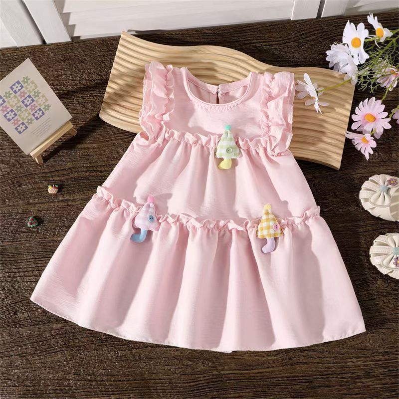 summer yellow and pink lace-trimmed girls' dress - cute, sweet, slimming, and playful for little girls