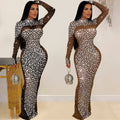 C6890 cross-border   fashion women's solid color mesh rhinestone long sleeve maxi dress