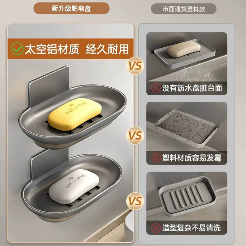 Bathroom Soap Box Gun Gray Space Aluminum Soap Box No Punching Wall Mounted Household Toilet Shelf