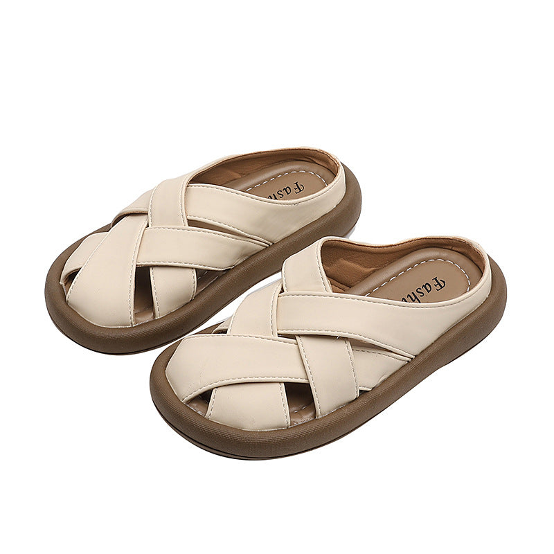 Girls' knitted clog slippers - new summer fashion flat outdoor shoes - classic casual sandals for kids - trendy