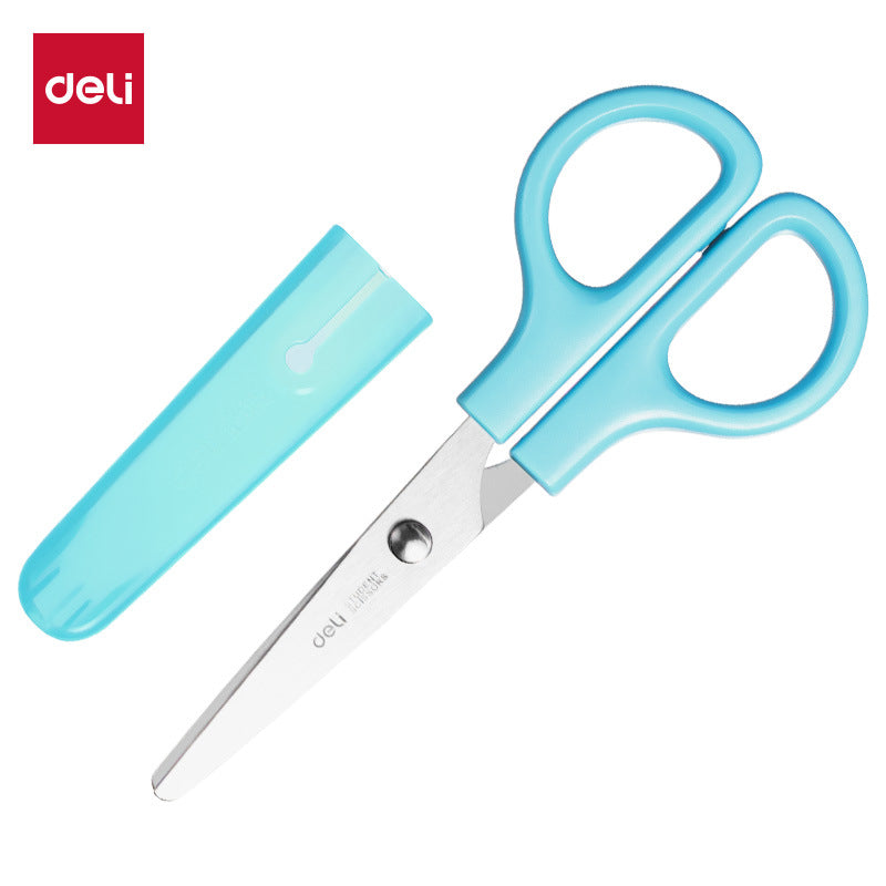 Deli 6021 student handmade scissors cute cartoon child protective cover scissors mini student small scissors wholesale