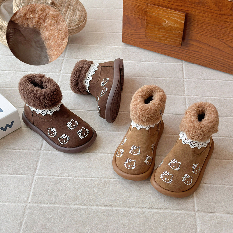 ins British Martin boots 2025 winter new Korean version girl kitten graffiti roll curly hair velvet short boots