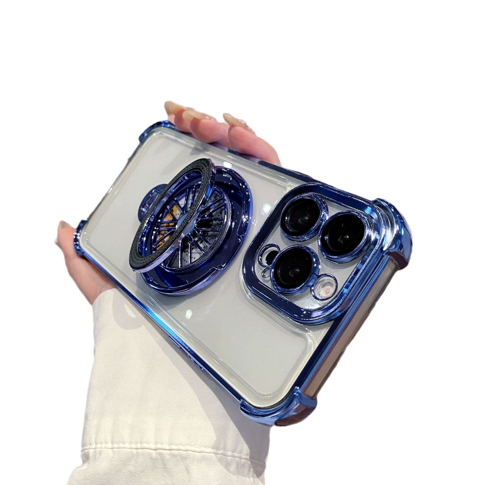 Acrylic four-corner anti-drop phone case for iphone 16, creative gyro rotating stand, compatible with apple 17 pro max