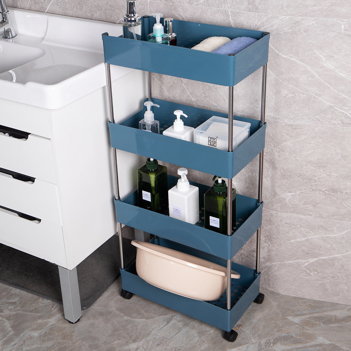 Seam rack Plastic multi-layer trolley Kitchen rack Multifunctional bathroom Toilet floor storage rack