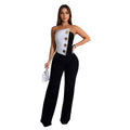 C7105 cross-border   independent station fashion women's sleeveless button jumpsuit pants new