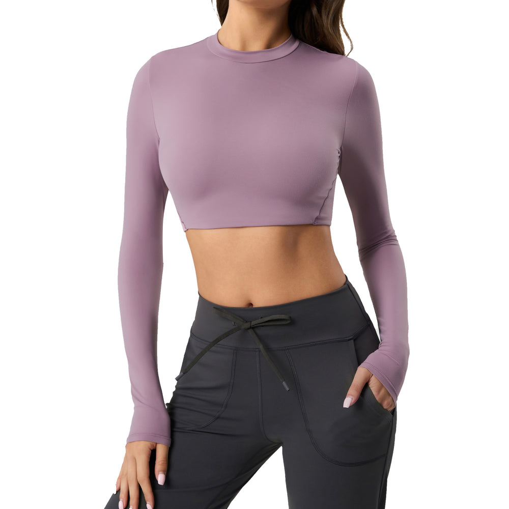 Women's yoga top - compression fit, sleeveless, no padding, long sleeve t-shirt, workout top, crop top for defined abs - daw173