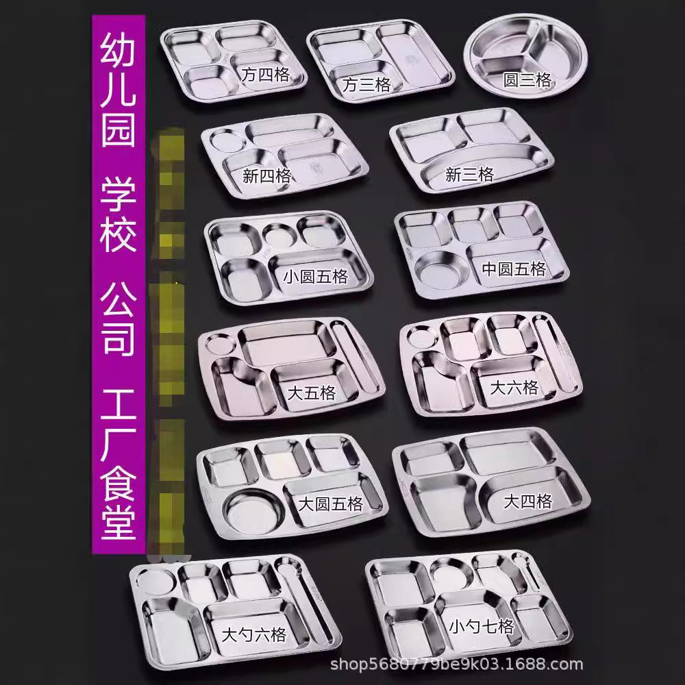 304 stainless steel lunch tray - five/six compartment, student/adult divided, thickened square meal plate/lunch box - direct from the manufacturer