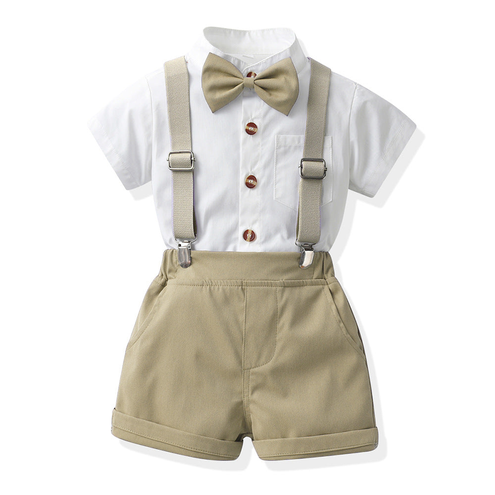 Wholesale children's first birthday performance outfit from source manufacturer: stand collar, new summer korean style, boys' short-sleeved performance/choir uniform