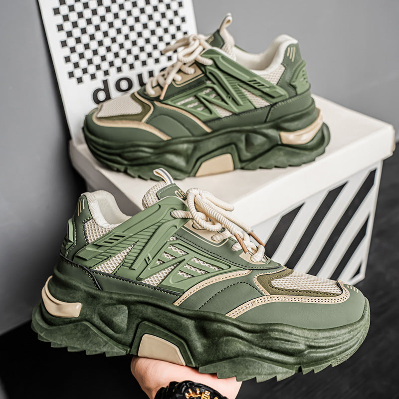 Men's 2025 new winter mesh breathable soft sole athletic casual shoes - youth height increasing chunky sole dad sneakers