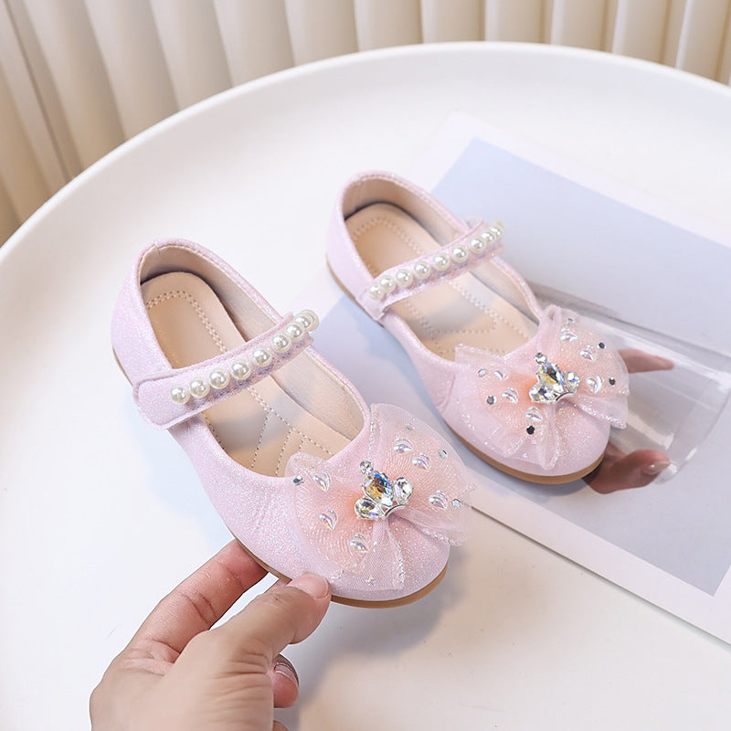 Kids' leather shoes:  spring/autumn new korean style girls' soft-soled shoes with bow detail - baby anti-slip fashion flats