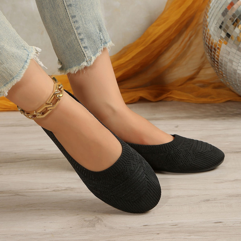 Exportnew arrivalplus size fly woven breathable shallow mouth flats women's knitting round toe lazy all year round work shoes  supply