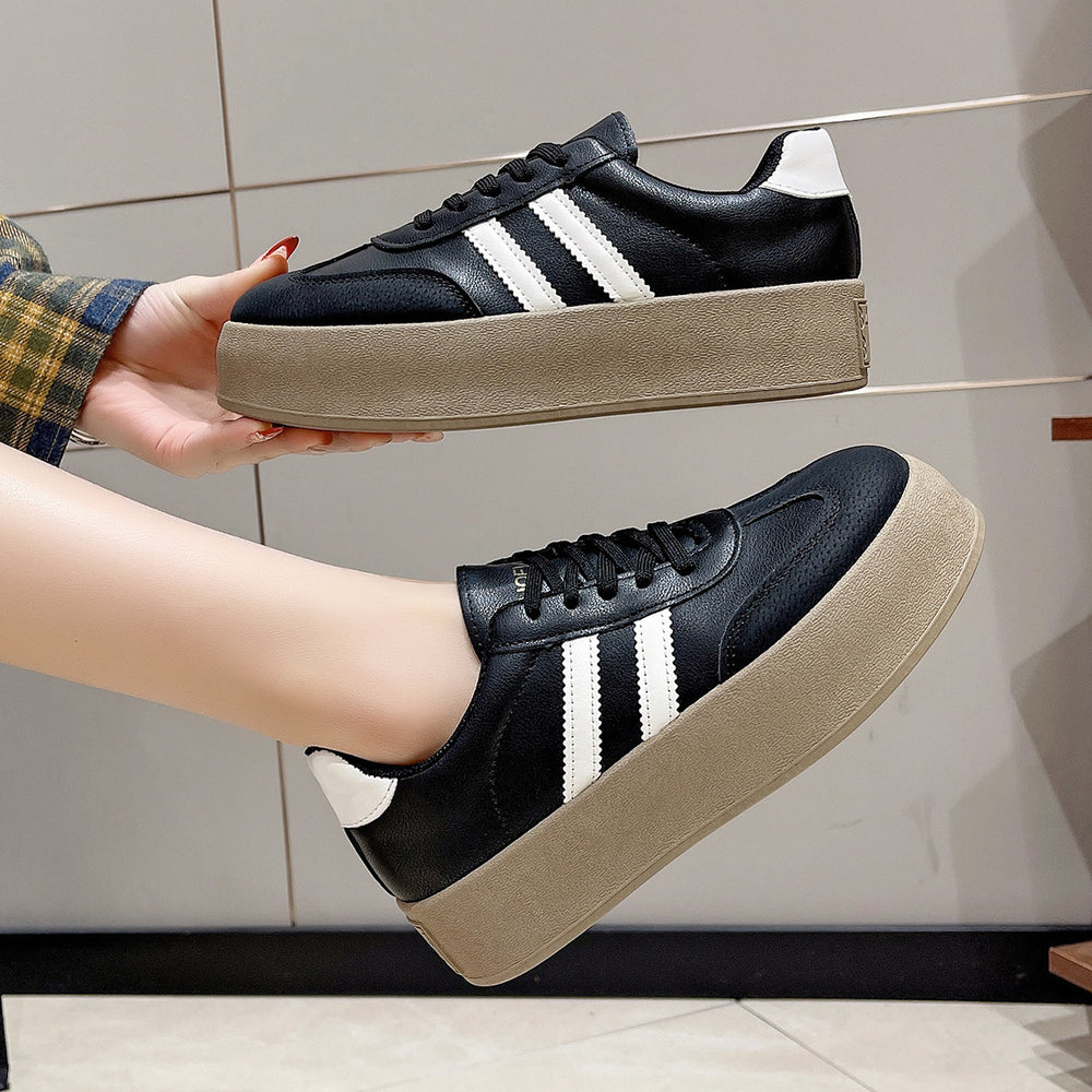 Increased casual sneakers, platform shoes, tie backflats women's thick sole 2026 spring new arrival agander training shoes white shoes