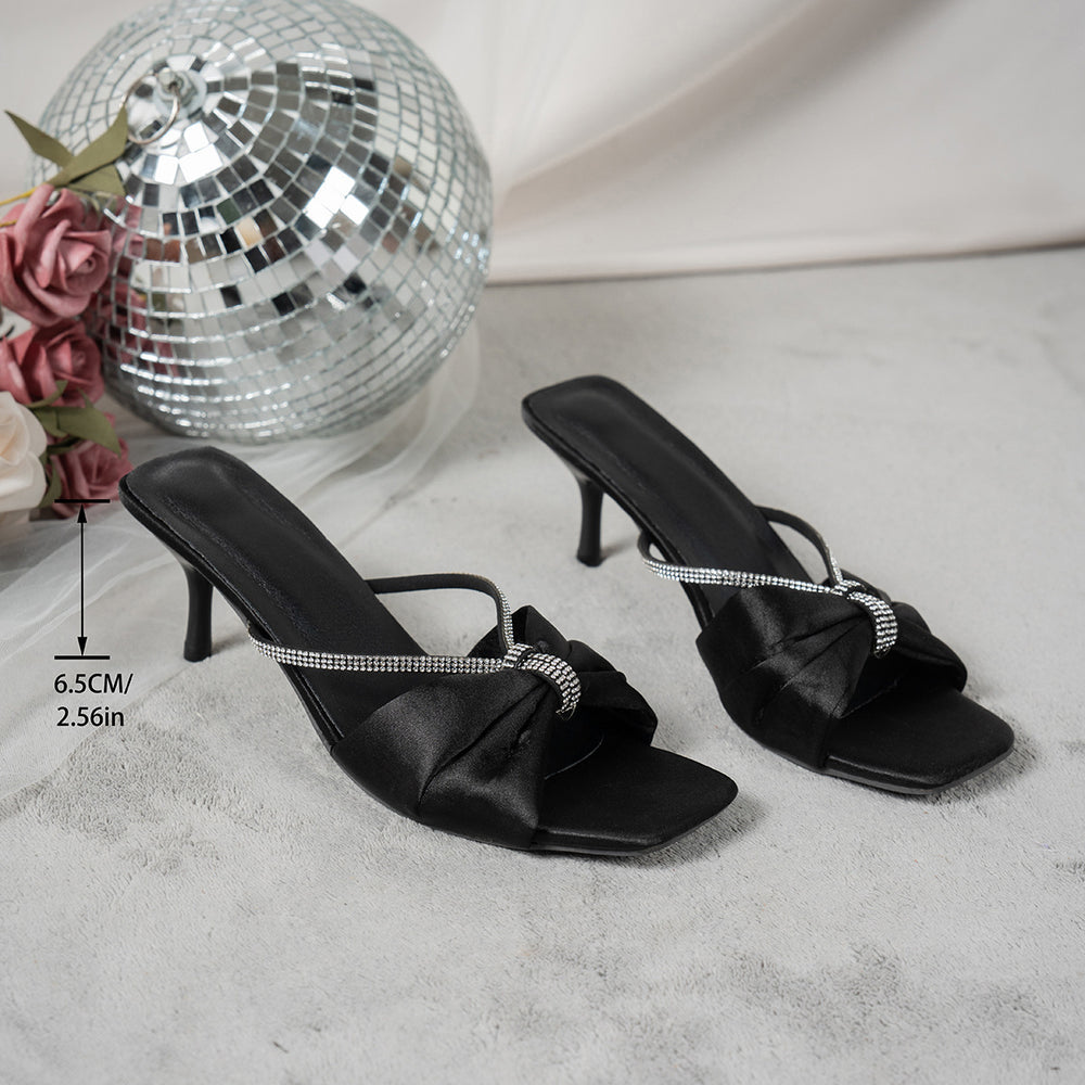 2026 summer new square toe apricot rhinestone ankle strap sandals women's high heel stiletto mules