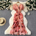 new luxury chic chiffon printed dress - elegant ruffle hem mermaid gown - slimming women's dress