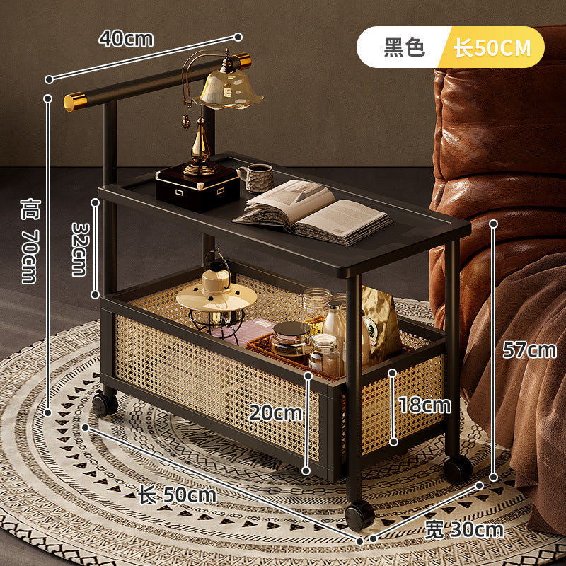 Classy medieval style coffee table sofa side table movable coffee table small push side table tea side table living room solid wood trolley