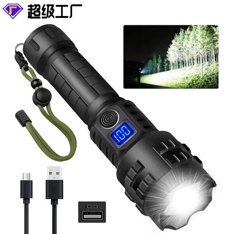 Cross-border explosive led strong light flashlight outdoor remote shooting type-c charging telescopic focusing household emergency flashlight