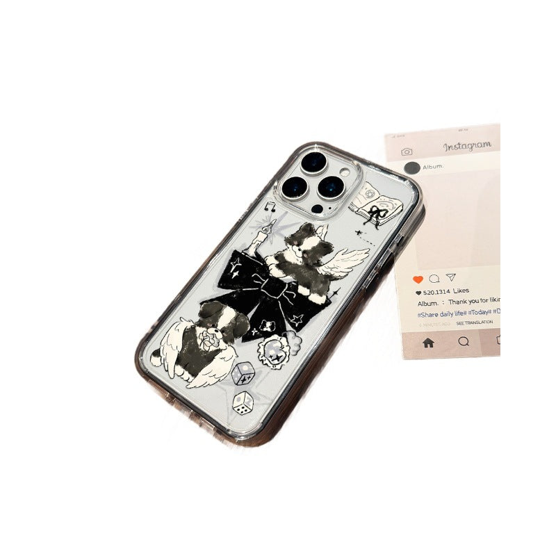 Suitable for apple 17promax gothic graffiti angel puppy phone case iphone16 cute 15/14 anti-fall