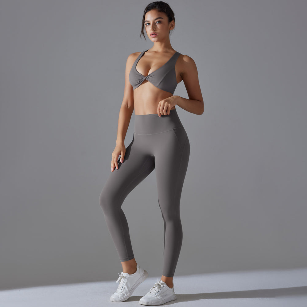 New solid color seamless underwear double-sided jacquard back sports yoga set - high elasticity, tight fit, fitness, and antibacterial yoga apparel