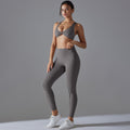 New solid color seamless underwear double-sided jacquard back sports yoga set - high elasticity, tight fit, fitness, and antibacterial yoga apparel