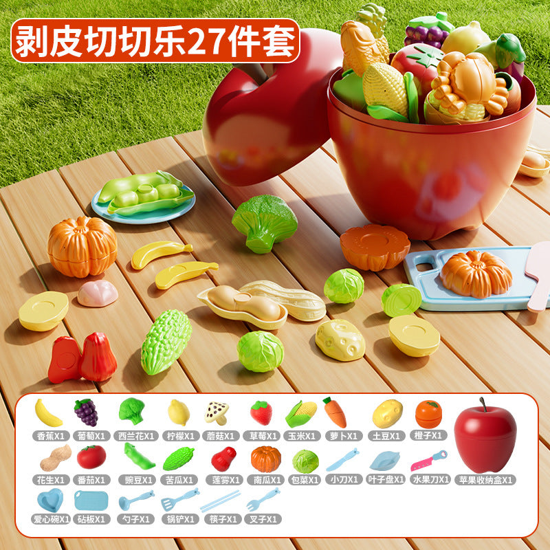 Kids' pretend play fruit toy set - realistic fruits & vegetables (durian included) - apple bucket storage - educational toy for girls ages 3-6