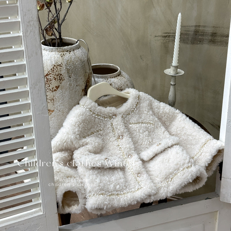 Girls' outerwear:  winter fashionable chanel-inspired warm fuzzy sweater for little girls and children