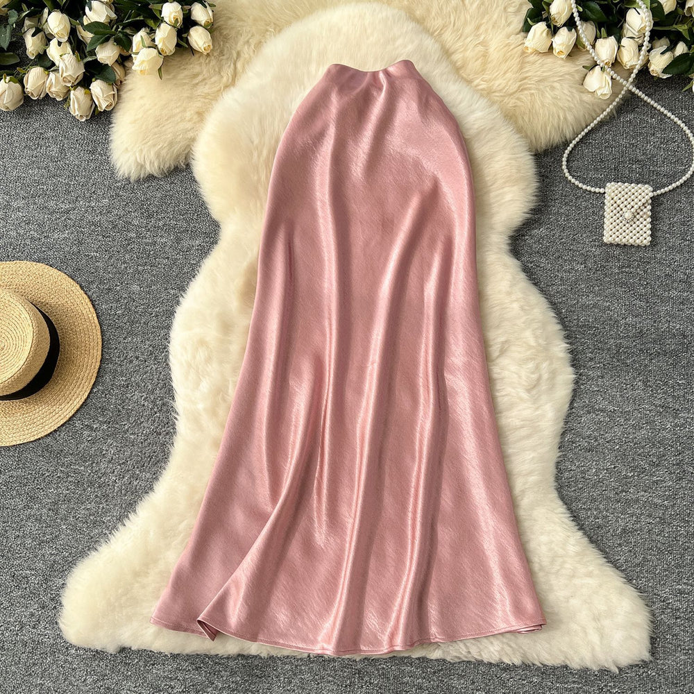 Premium satin midi skirt - 2025 new collection: luxurious, high-waisted, slimming a-line bodycon fishtail skirt with a beautiful drape