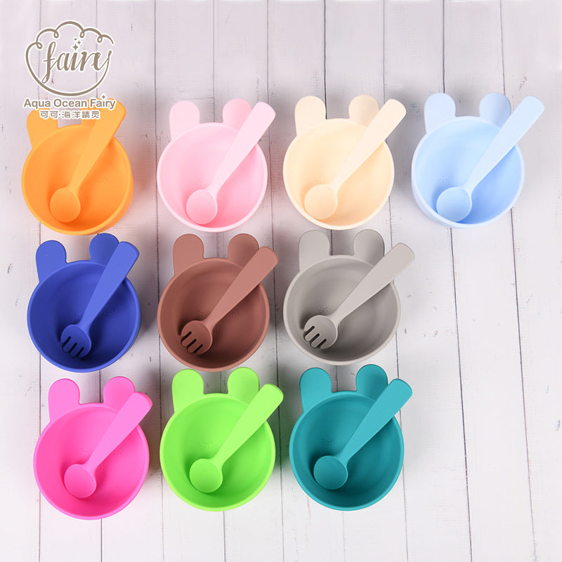 Food-grade silicone complementary food bowl rabbit animal shape, baby eating training suction cup bowl anti-drop feeding tableware