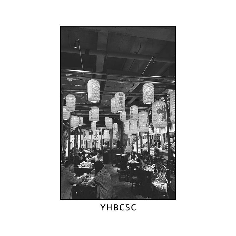 Hunan restaurant hanging paintings old Changsha Chinese hotel restaurant box hanging paintings retro nostalgic Hunan black and white architectural murals