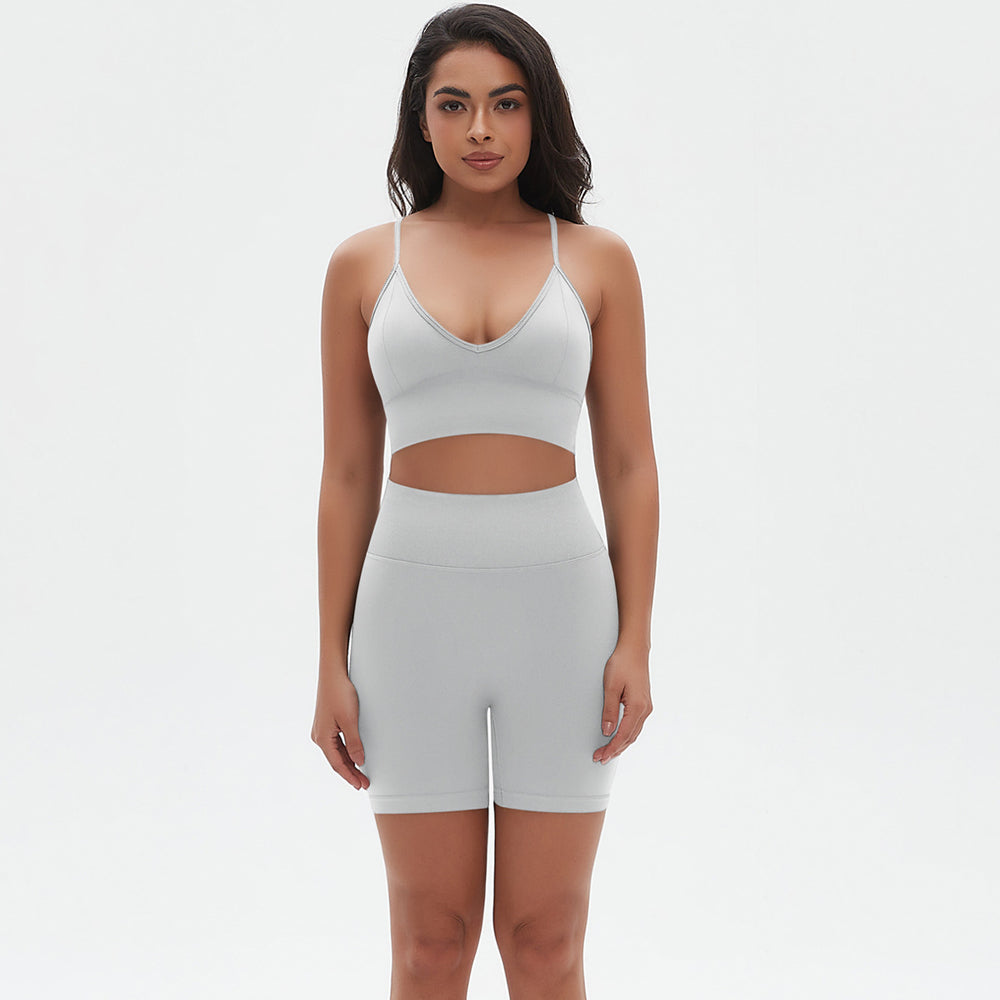 European and american seamless yoga set: camisole, racerback sports bra, high-waisted butt-lifting leggings, and workout two-piece outfit