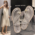 Summer new arrivals: french-inspired flat sandals for casual getaways - stunning, ethereal style, women's outdoor fashion slides with rhinestone accents