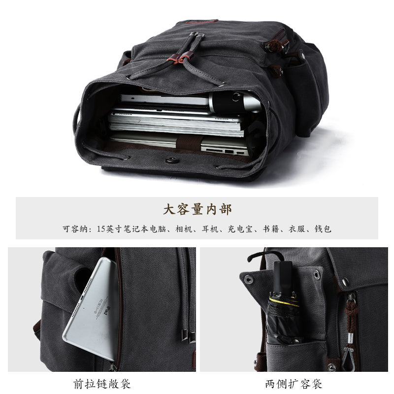 New backpack men's backpack canvas bag computer bag commuting large capacity rucksack travel bag college student schoolbag