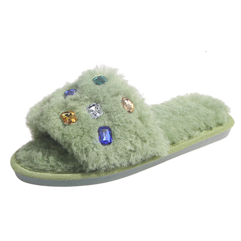 Exportplus size fur slippers 24 years fashion rhinestone women's slippers independent station fur slippers in stock wholesale