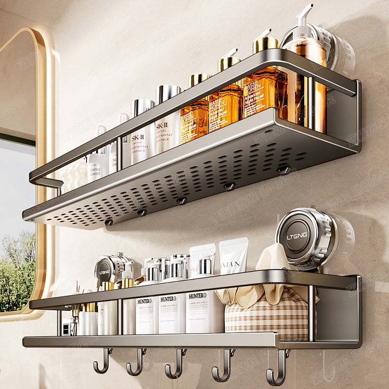 Space aluminum bathroom suction cup rack, wall-mounted non-punching bathroom towel rack, washstand, multi-functional storage