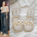 Pearl double flower hot style outwear sandals women's summer new fairy popular easiest for match soft bottom fashion slippers women