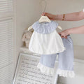【dropshipping】girls' summer outfit set - new stylish baby doll collar sleeveless tank top with color block design