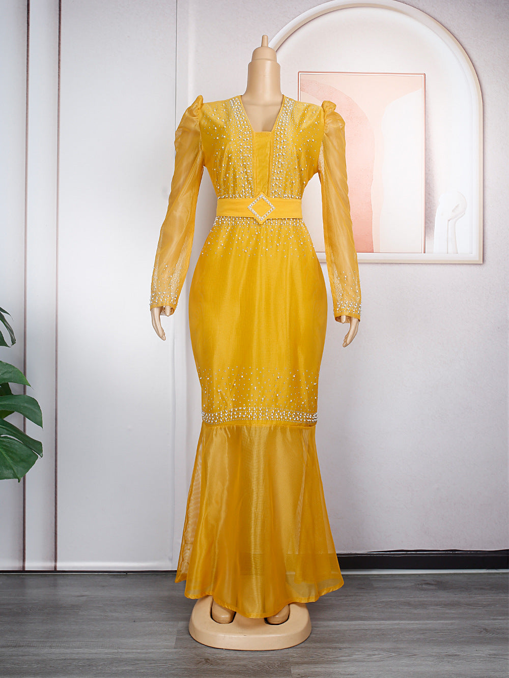 new european and american style sexy rhinestone embellished bodycon dress african women's plus size  floor-length maxi dress
