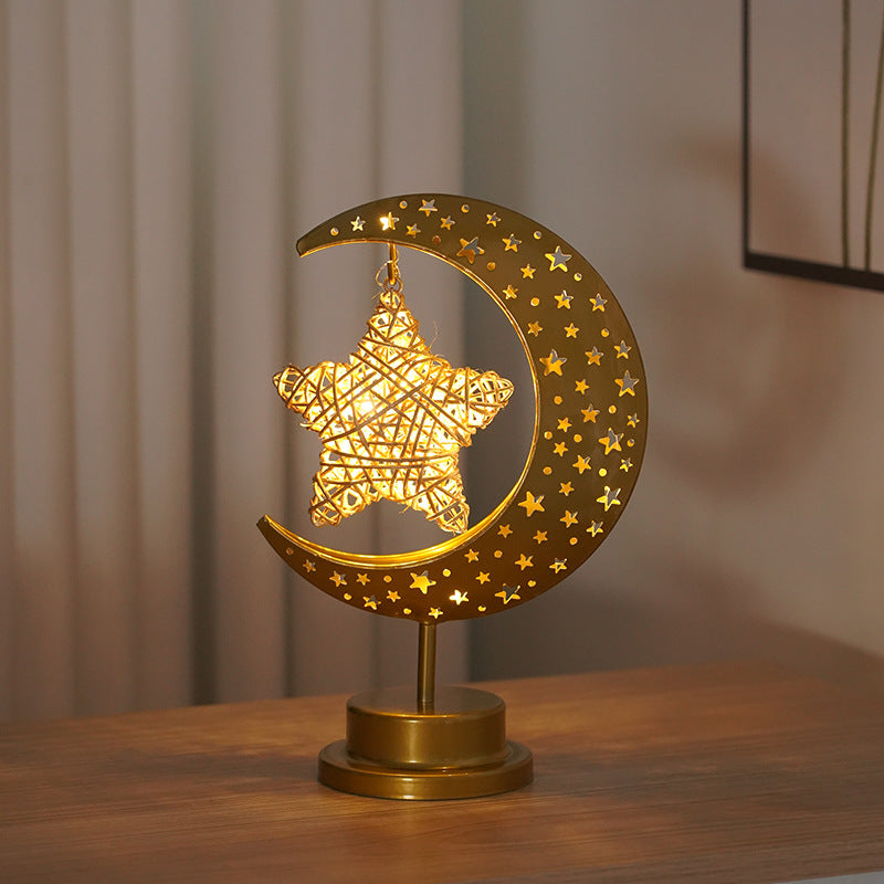 Cross-border LED wrought iron star moon round ball night light festival decoration bedroom table lamp atmosphere modeling light