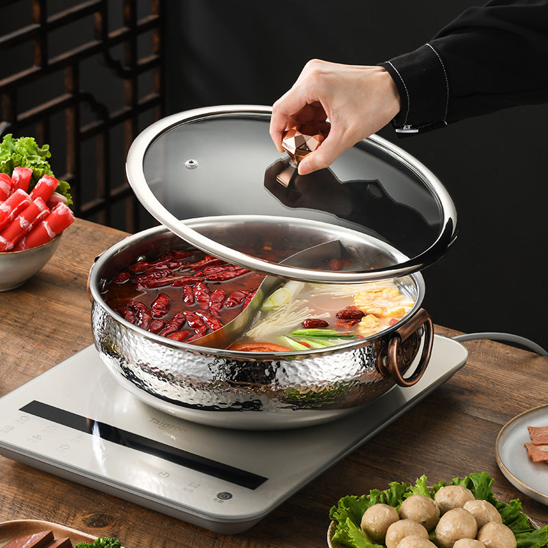 304 stainless steel hammered mandarin duck pot for home thickened soup hot pot induction cooker gas stove neutral large capacity soup pot