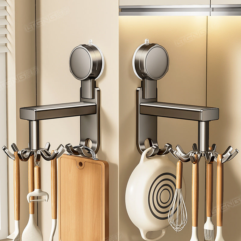 Strong suction cup kitchen rotate hook storage rack nail-free wall-mounted rack spatula spoon kitchen utensil storage artifact