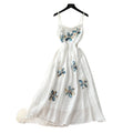 French riviera style sweet cami dress - women's designer dress with intricate 3d floral appliqués and cinched waist