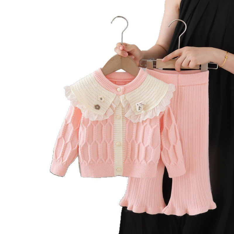 Girls' knit cardigan & sweater set - new autumn  collection: adorable cartoon two-piece outfit for little girls