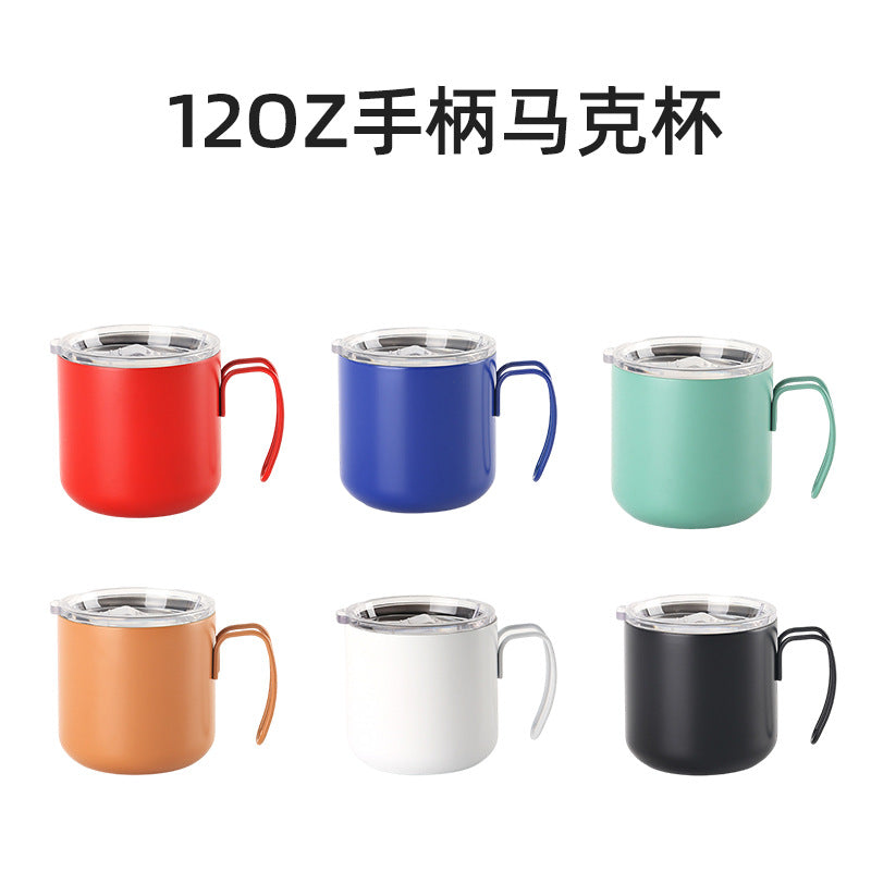 12oz stainless steel coffee mug with handle, double-walled business insulated tumbler, vacuum insulated mug, 304 stainless steel