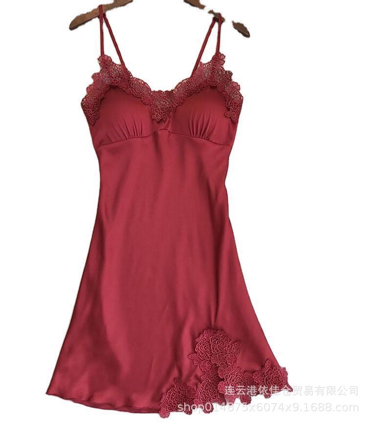 Women's sexy silk satin nightgown v-neck lace lingerie dress sleepwear s-xl