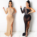 X5028 cross-border autumn/winter new arrivals: european and american style sexy nightclub dress - mesh see-through asymmetrical maxi dress for women
