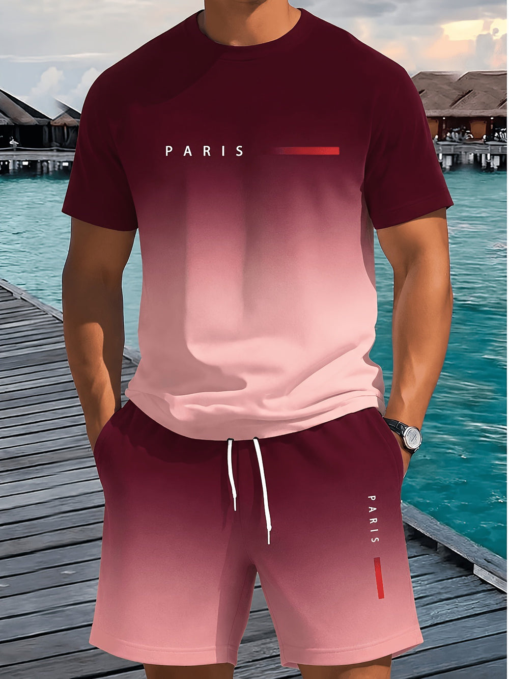 Summer new 3d print fashion trend mesh trendy cool short sleeve shorts t-shirt set - direct from european and american factories